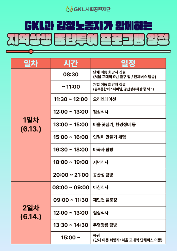 GKL과 감정노동자가 함께하는 지역상생 볼런투어 일정표.png